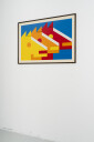 DREI PFERDE (gelb, orange & rot auf blauem Grund)