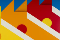DREI PFERDE (gelb, orange & rot auf blauem Grund)